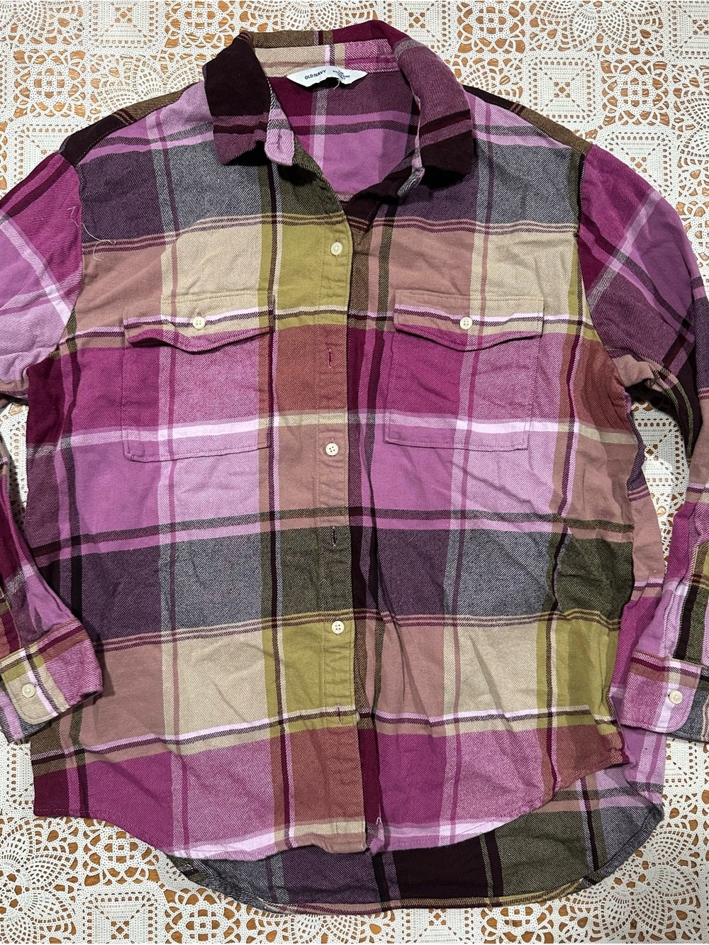 Old Navy Boyfriend Shirt Plaid Button Front Flannel Medium Cotton